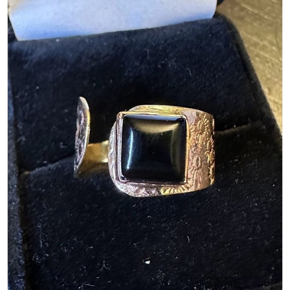 Square Black Onyx Pure Copper Bypass Ring Size 10